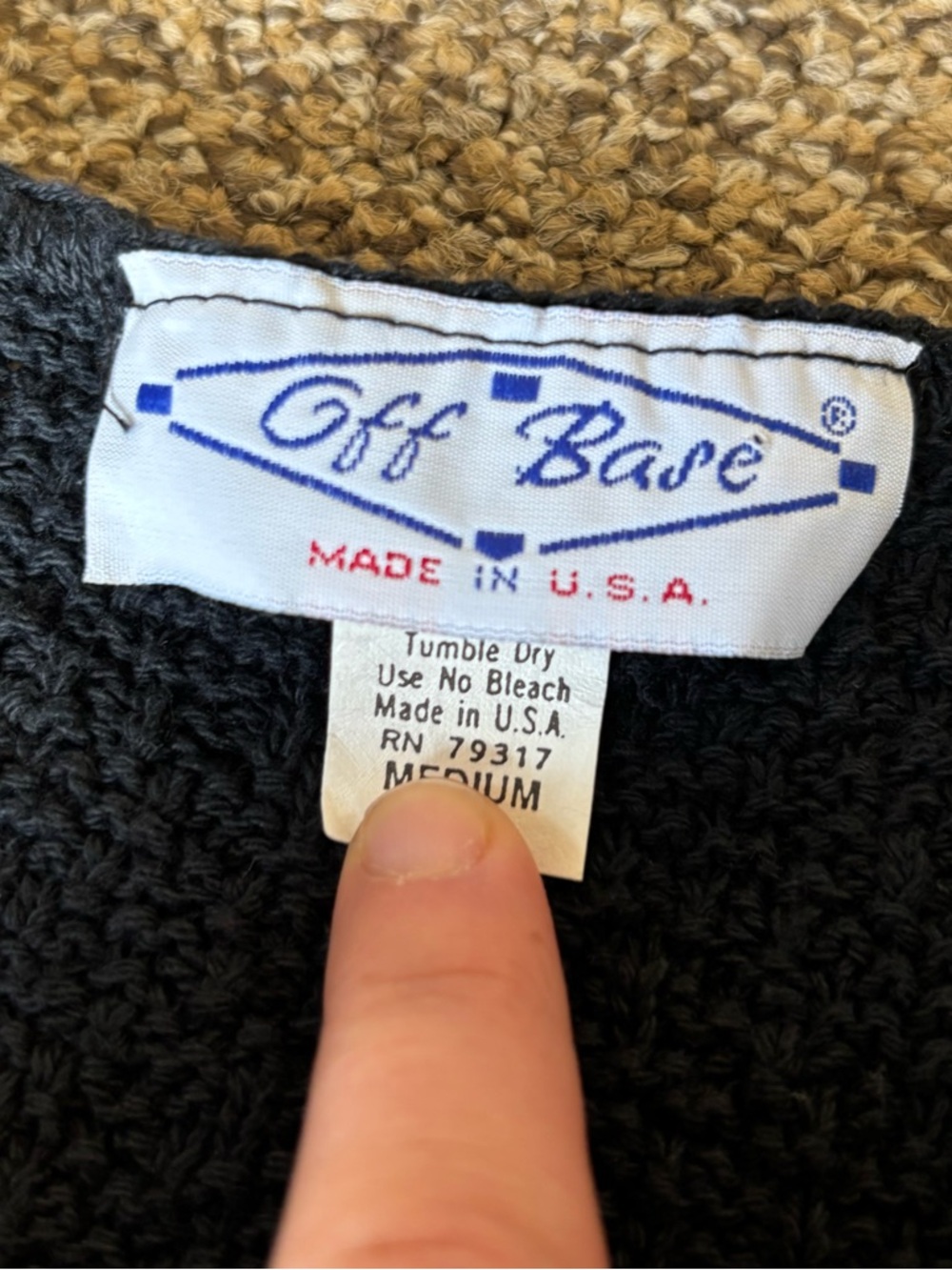 Vintage Off Base Black 100% Cotton Sleeveless V-Neck Vest Women's M Made in USA - Picture 2 of 5